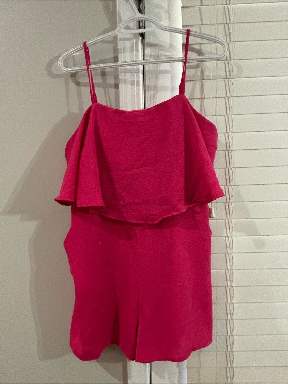 Hot Pink Ruffle-Front One-Piece Romper